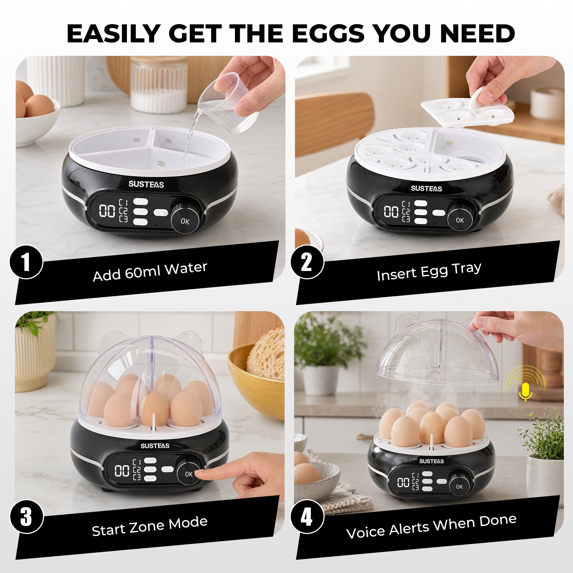 Rapid Egg Cooker 9 Eggs Capacity, Soft, Medium, Hard Boiled Egg Cooker ZD7000