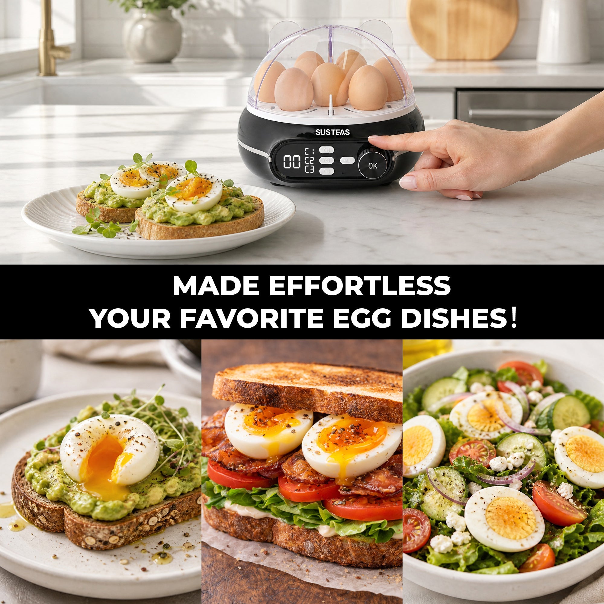 Rapid Egg Cooker 9 Eggs Capacity, Soft, Medium, Hard Boiled Egg Cooker ZD7000