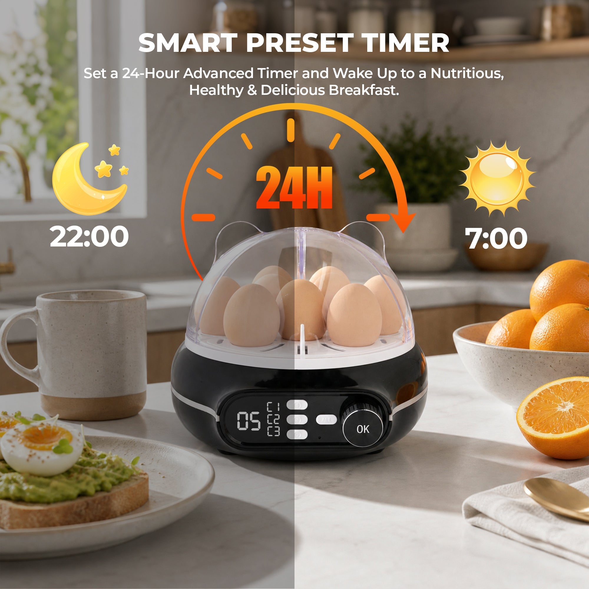 Rapid Egg Cooker 9 Eggs Capacity, Soft, Medium, Hard Boiled Egg Cooker ZD7000