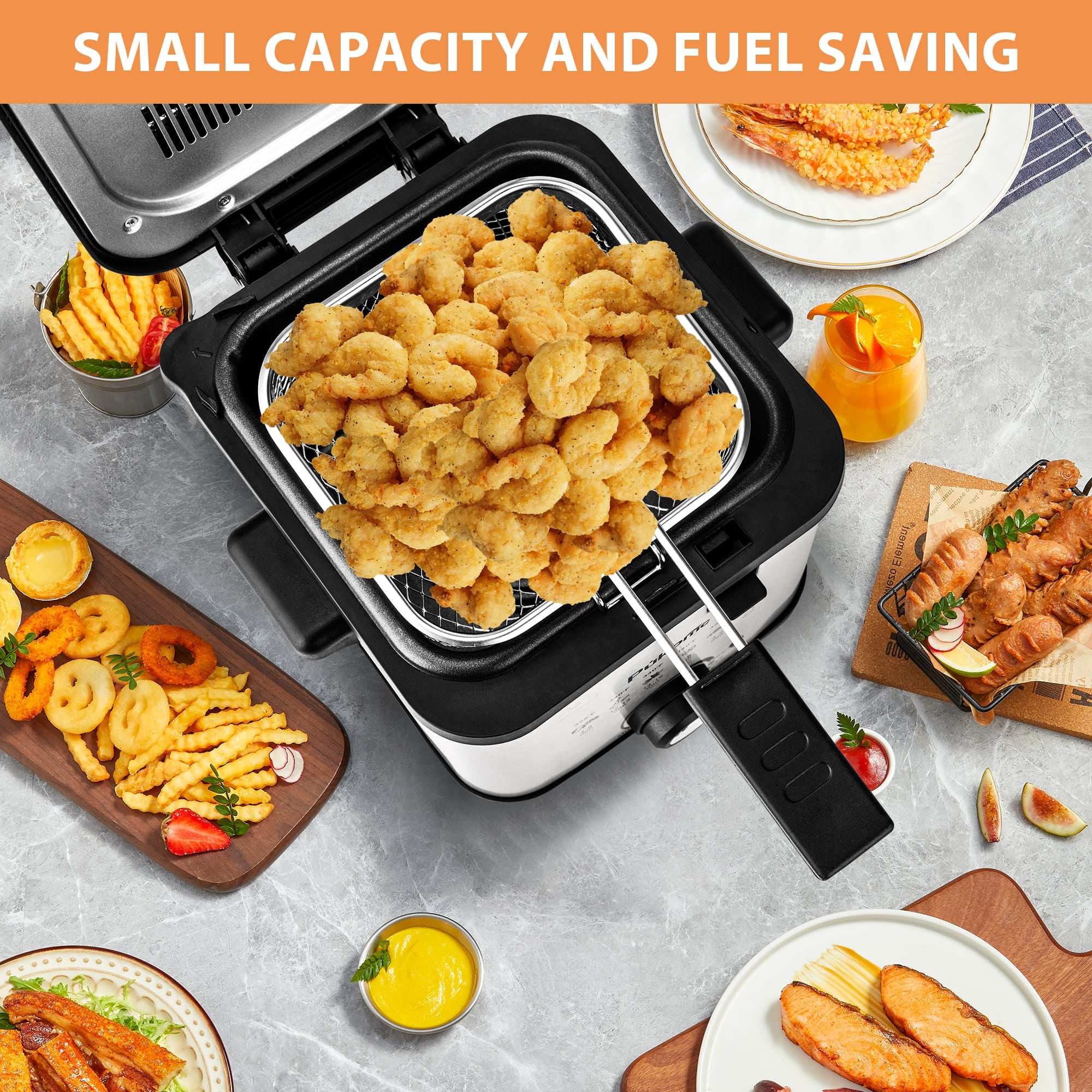 Electric Deep Fryer Adjustable Temp Compact for Small Kitchen 2.5L/1.5L/3L/6L