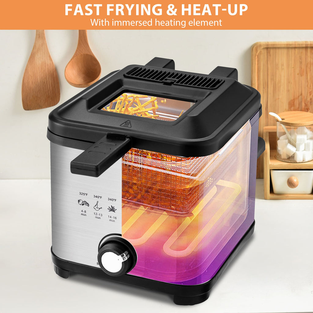 Electric Deep Fryer Adjustable Temp Compact for Small Kitchen 2.5L/1.5L/3L/6L