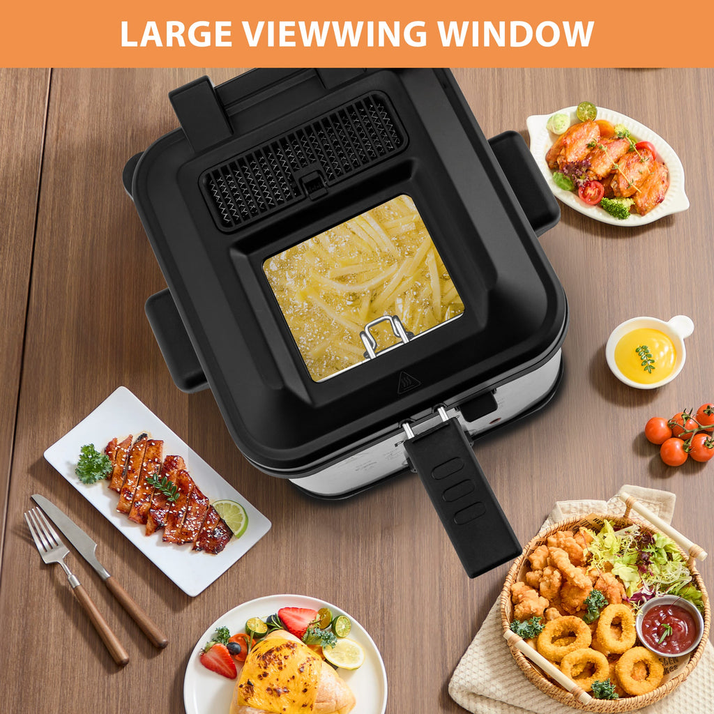 Electric Deep Fryer Adjustable Temp Compact for Small Kitchen 2.5L/1.5L/3L/6L