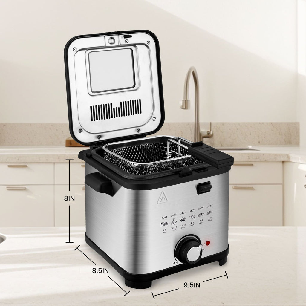 Electric Deep Fryer Adjustable Temp Compact for Small Kitchen 2.5L/1.5L/3L/6L
