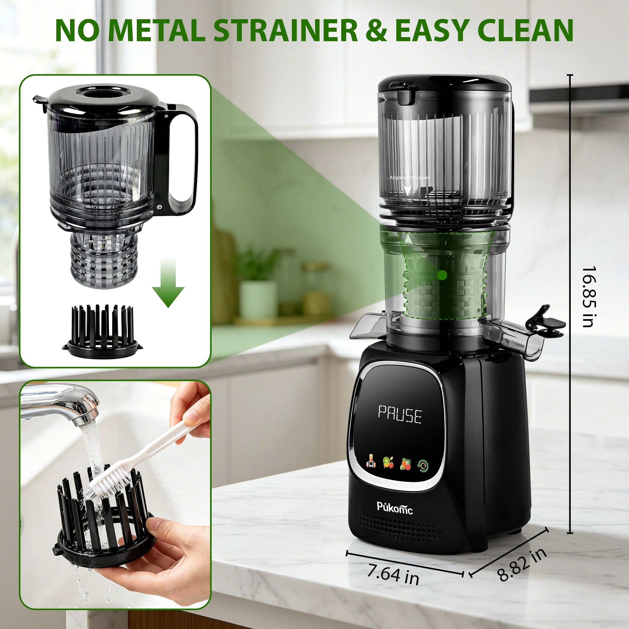 Cold Press Juicer Slow Masticating for Orange Fruits Vegetables, 5.3 inch feed chute 802S