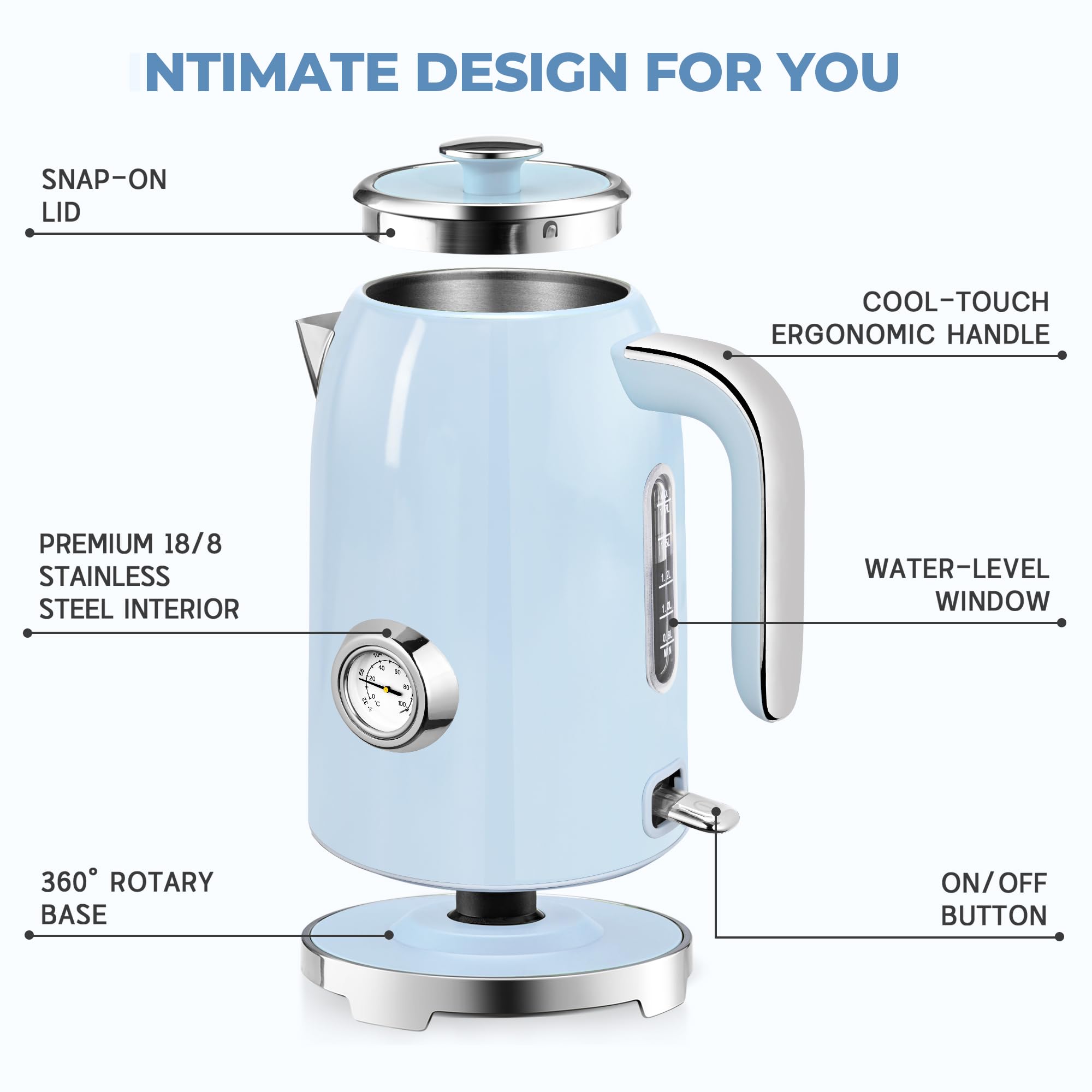Electric Kettle Fast Boiling 1.7L Stainless Steel Auto Shut Off for Home KE1309BT