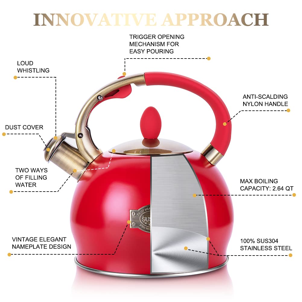 Stovetop Whistling Tea Kettle for Gas & Induction 2.64QT