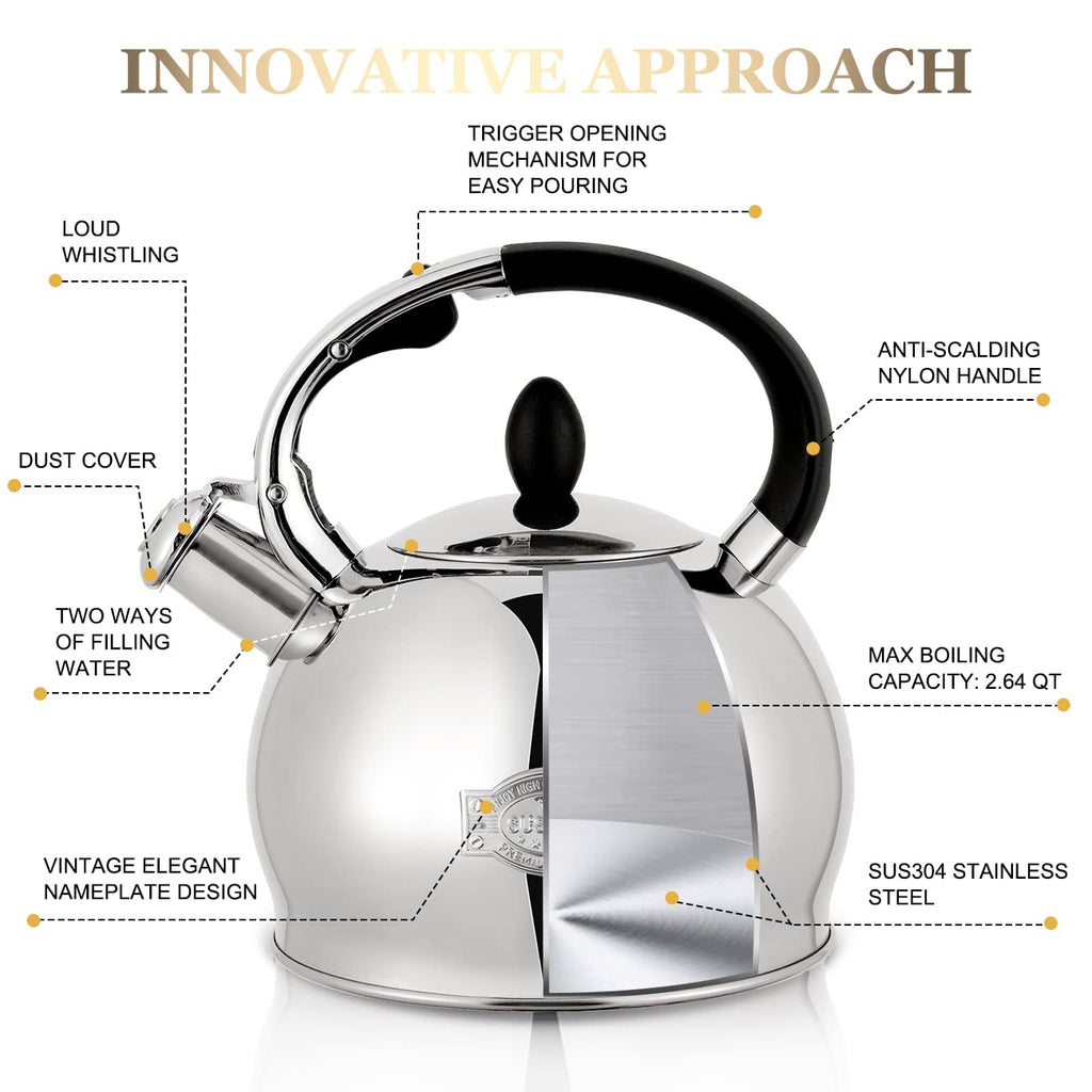 Stovetop Whistling Tea Kettle for Gas & Induction 2.64QT