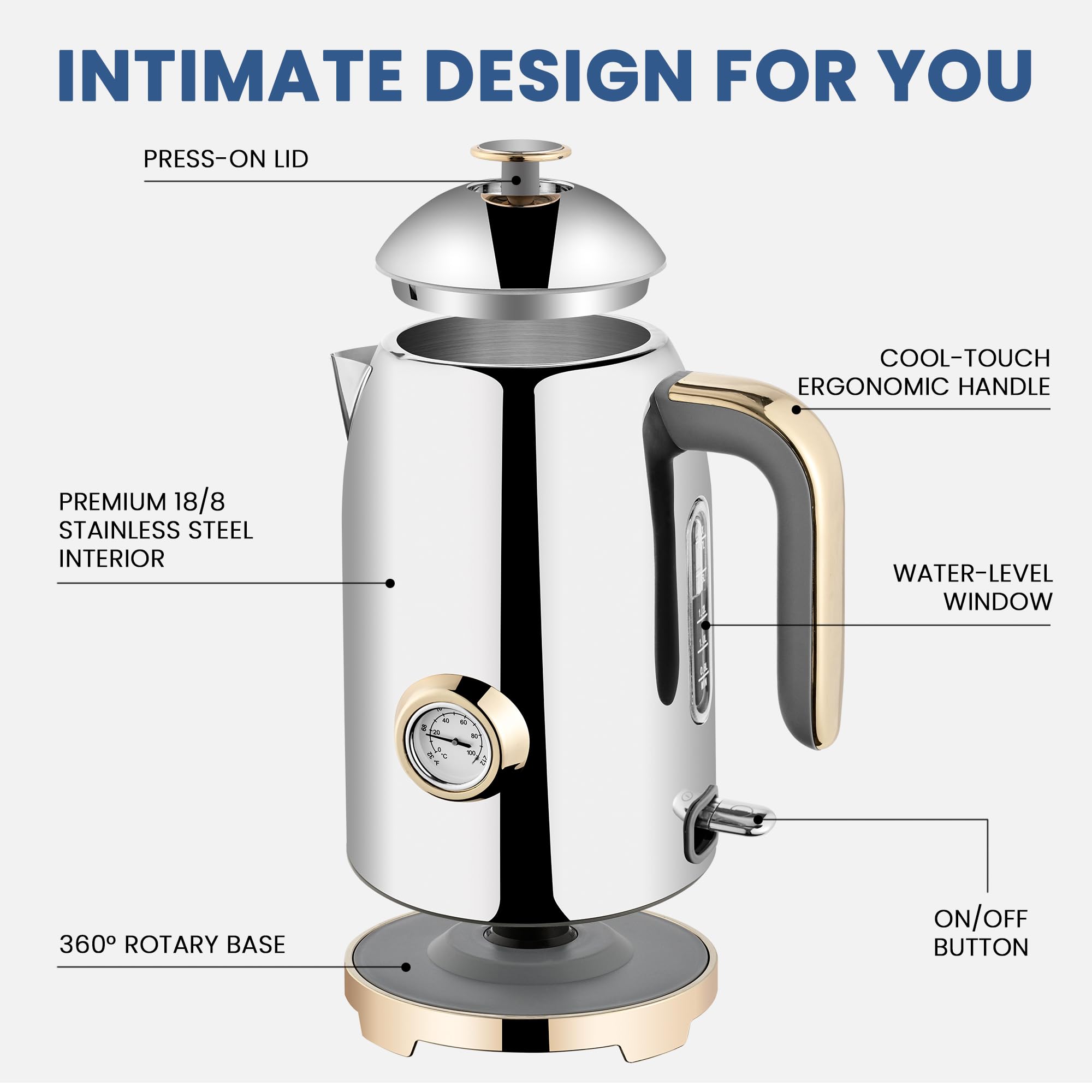 Electric Kettle Fast Boiling 1.7L Stainless Steel Auto Shut Off for Home KE1309BT