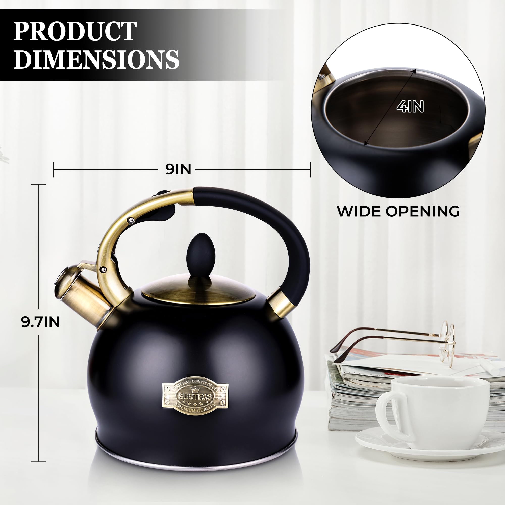 Stovetop Whistling Tea Kettle for Gas & Induction 2.64QT