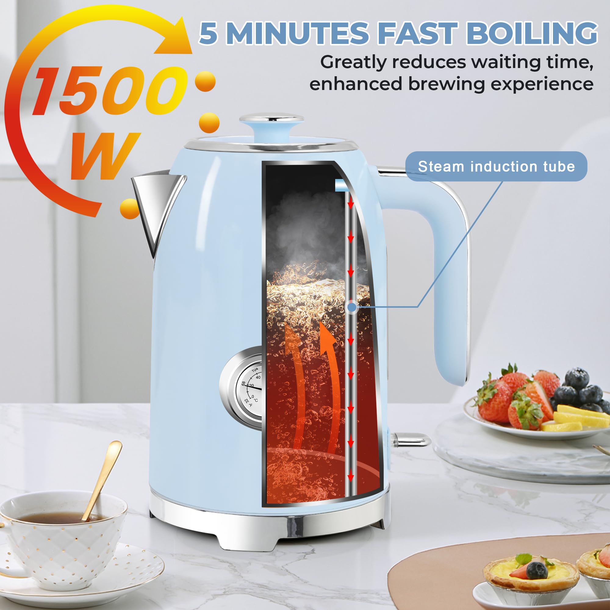 Electric Kettle Fast Boiling 1.7L Stainless Steel Auto Shut Off for Home KE1309BT
