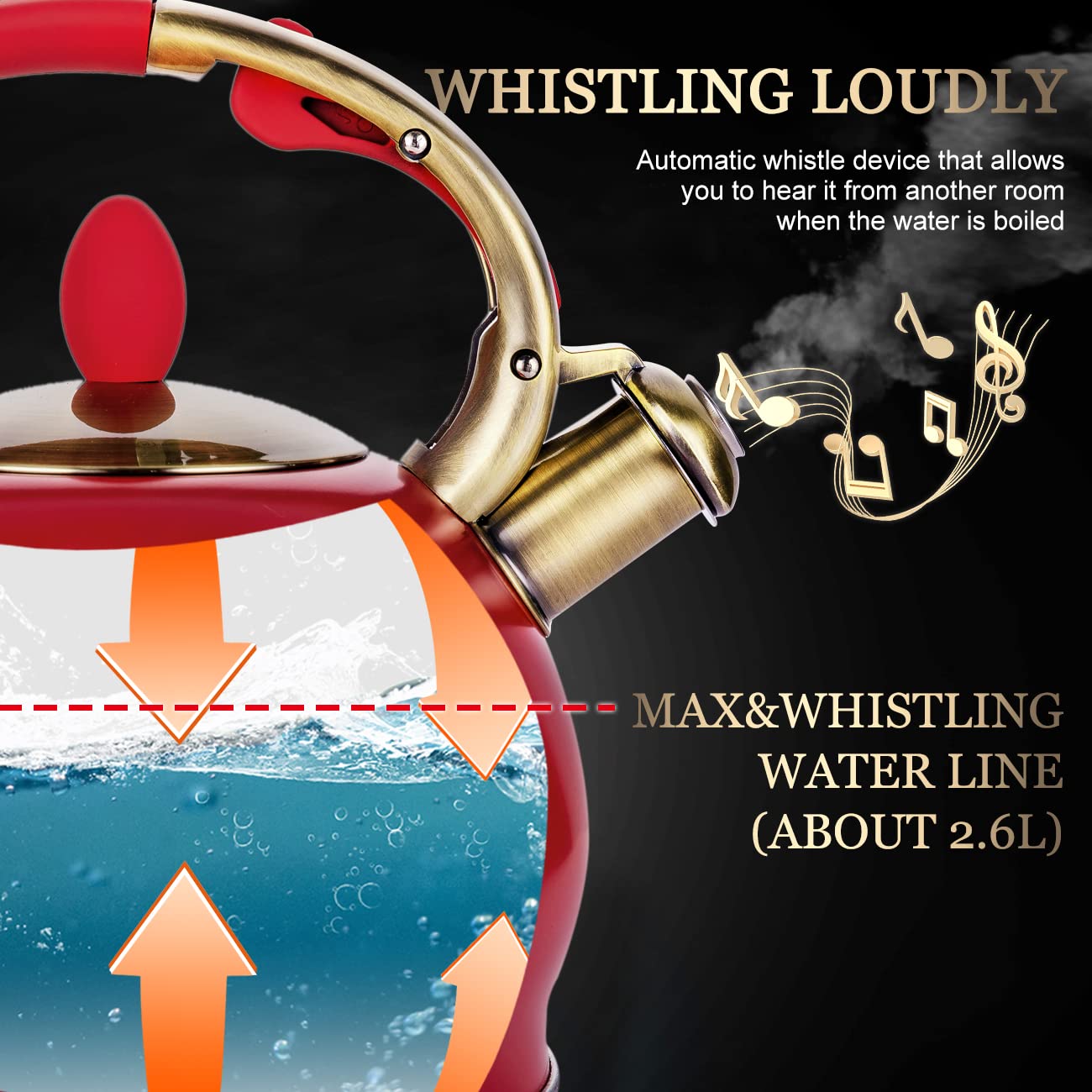 Stovetop Whistling Tea Kettle for Gas & Induction 2.64QT