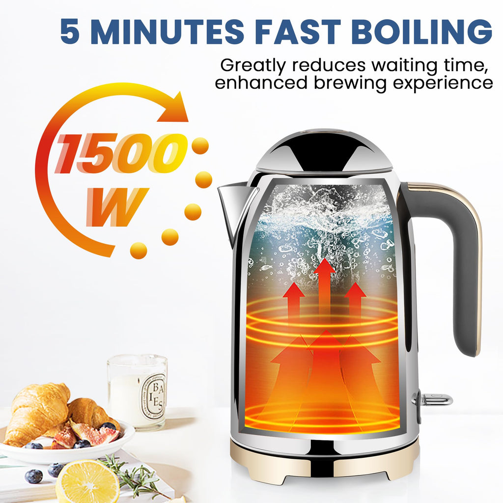 Electric Kettle Fast Boiling 1.7L Stainless Steel Auto Shut Off for Home KE1309BT