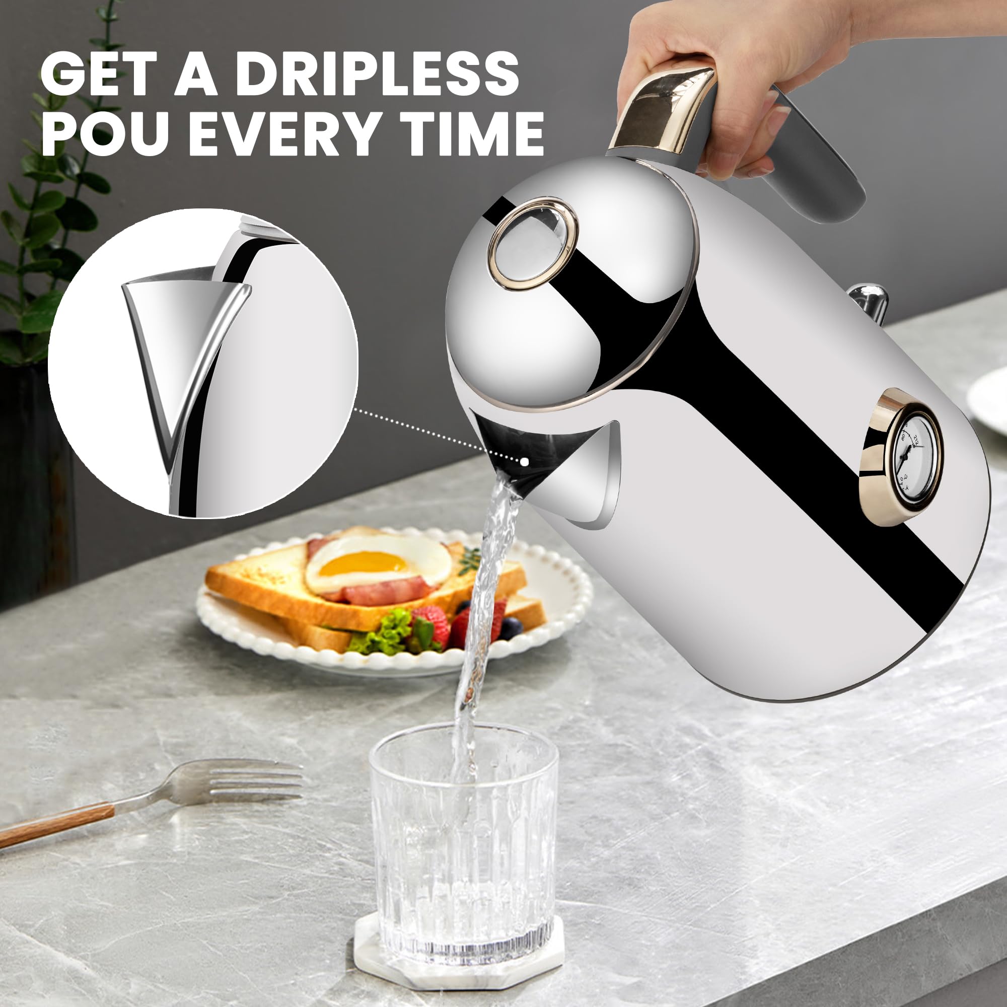 Electric Kettle Fast Boiling 1.7L Stainless Steel Auto Shut Off for Home KE1309BT