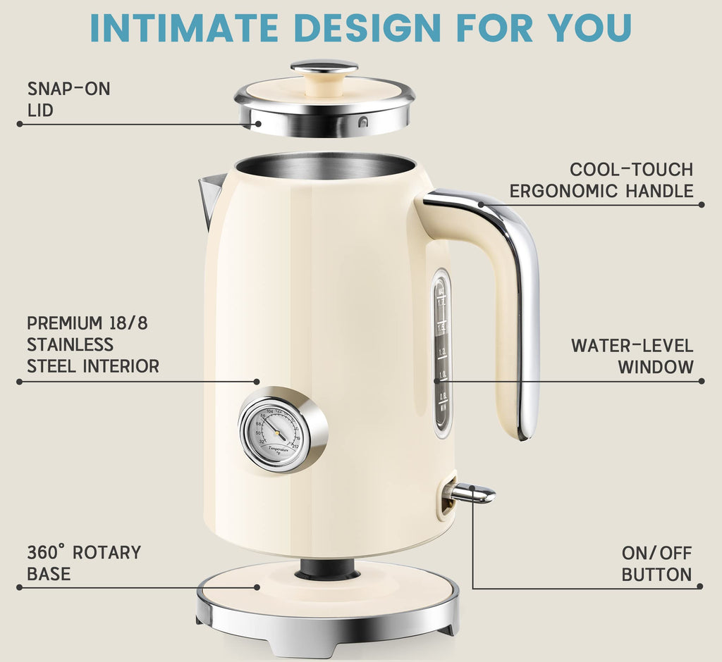 Electric Kettle Fast Boiling 1.7L Stainless Steel Auto Shut Off for Home KE1309BT
