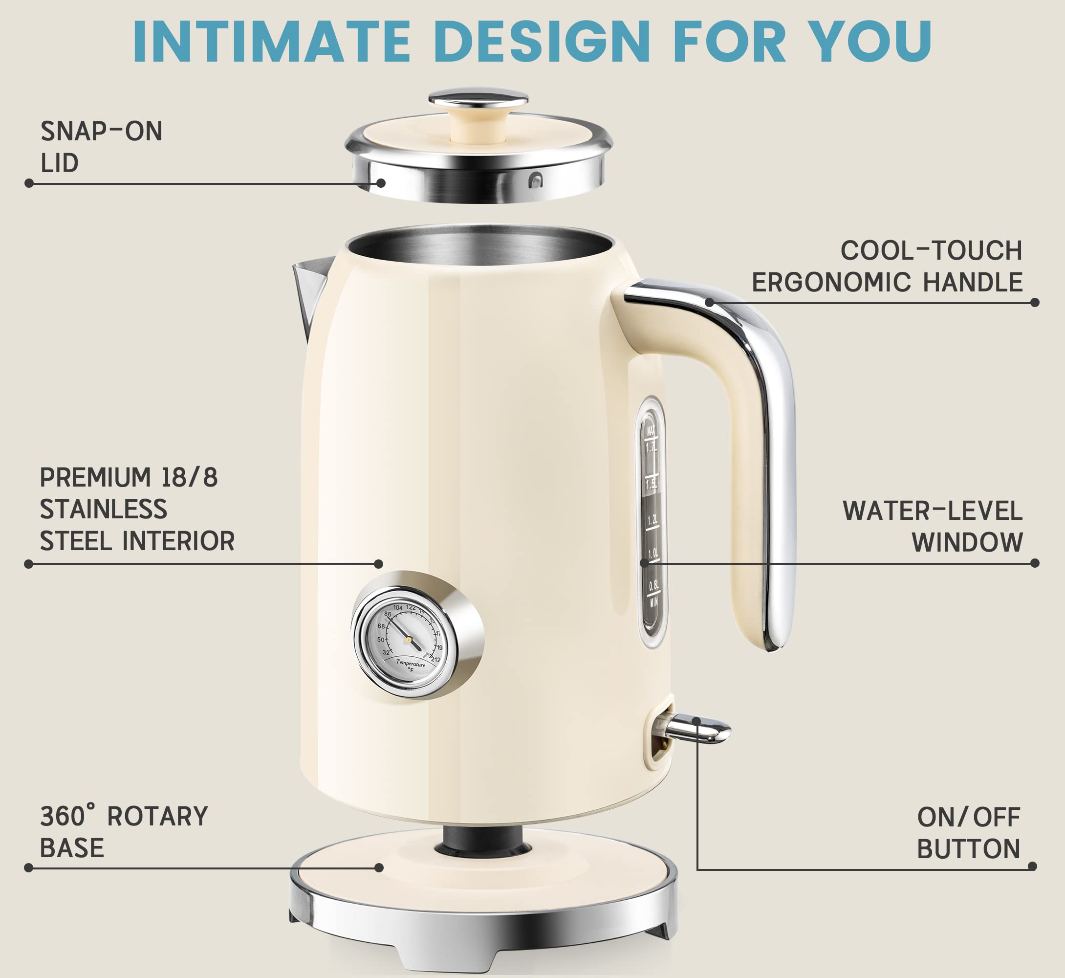 Electric Kettle Fast Boiling 1.7L Stainless Steel Auto Shut Off for Home KE1309BT