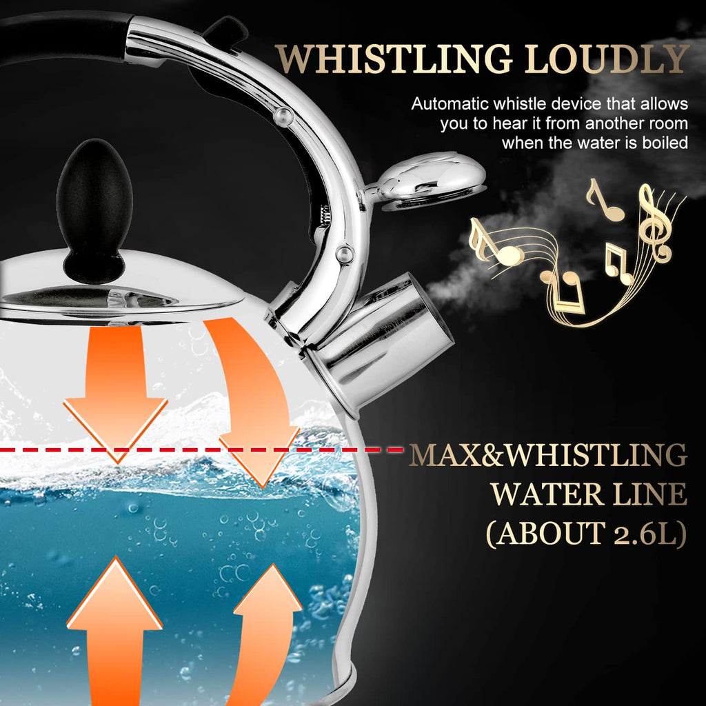 Stovetop Whistling Tea Kettle for Gas & Induction 2.64QT