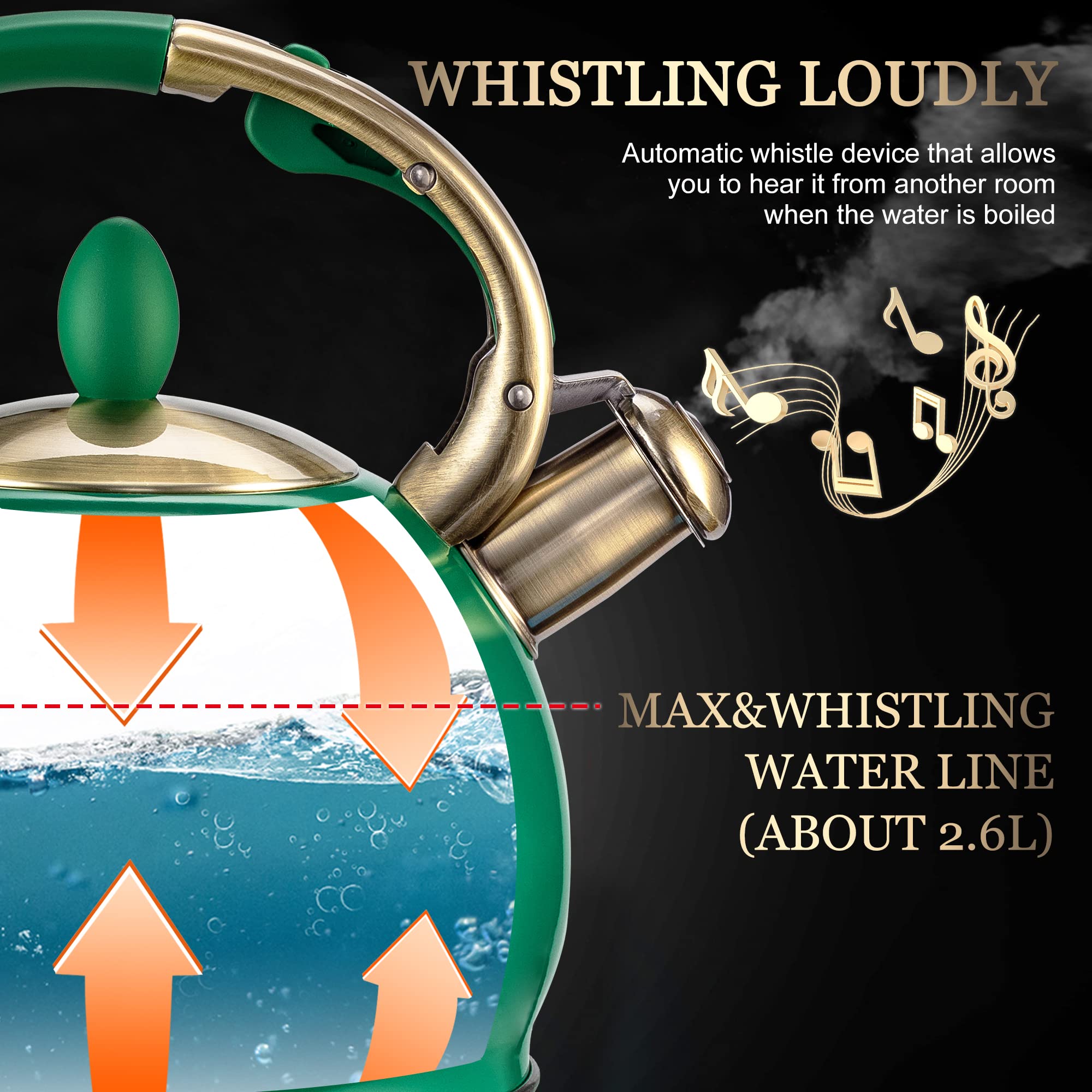 Stovetop Whistling Tea Kettle for Gas & Induction 2.64QT