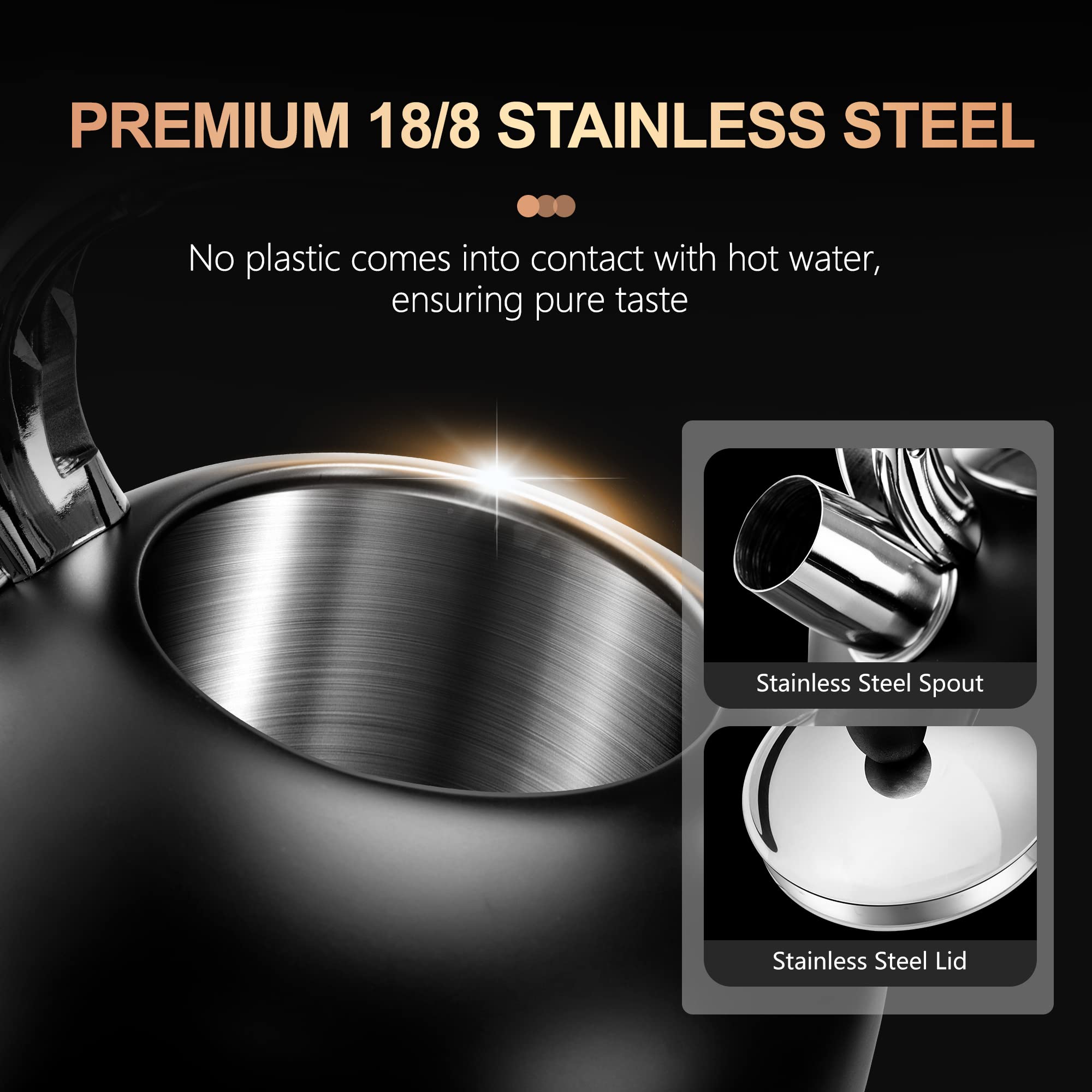 Stovetop Whistling Tea Kettle Stainless Fast Heating Gas Induction Fast Heating 3.17QT