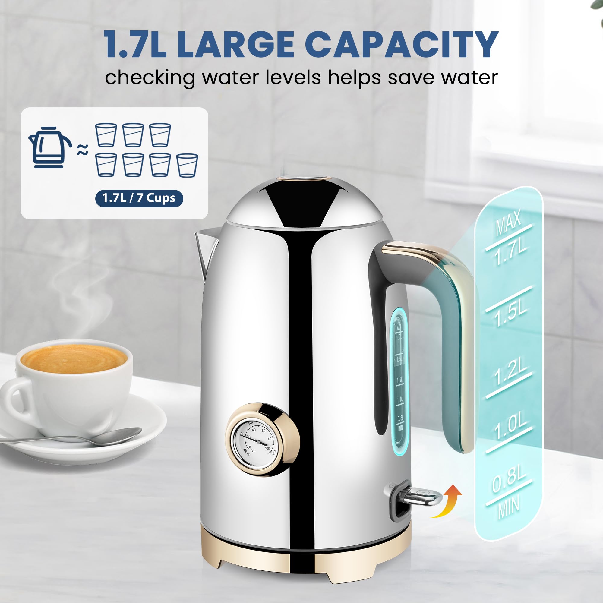 Electric Kettle Fast Boiling 1.7L Stainless Steel Auto Shut Off for Home KE1309BT