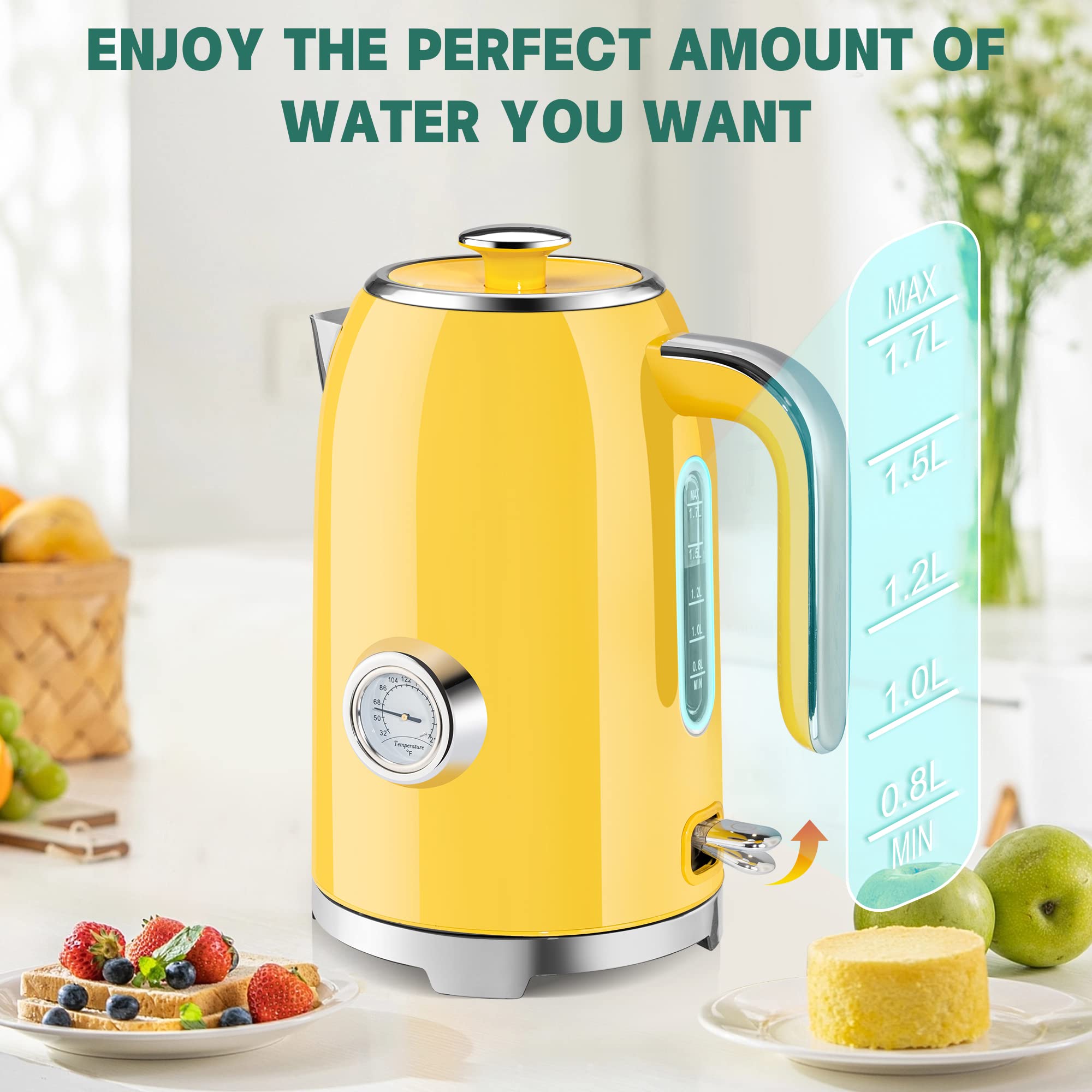 Electric Kettle Fast Boiling 1.7L Stainless Steel Auto Shut Off for Home KE1309BT