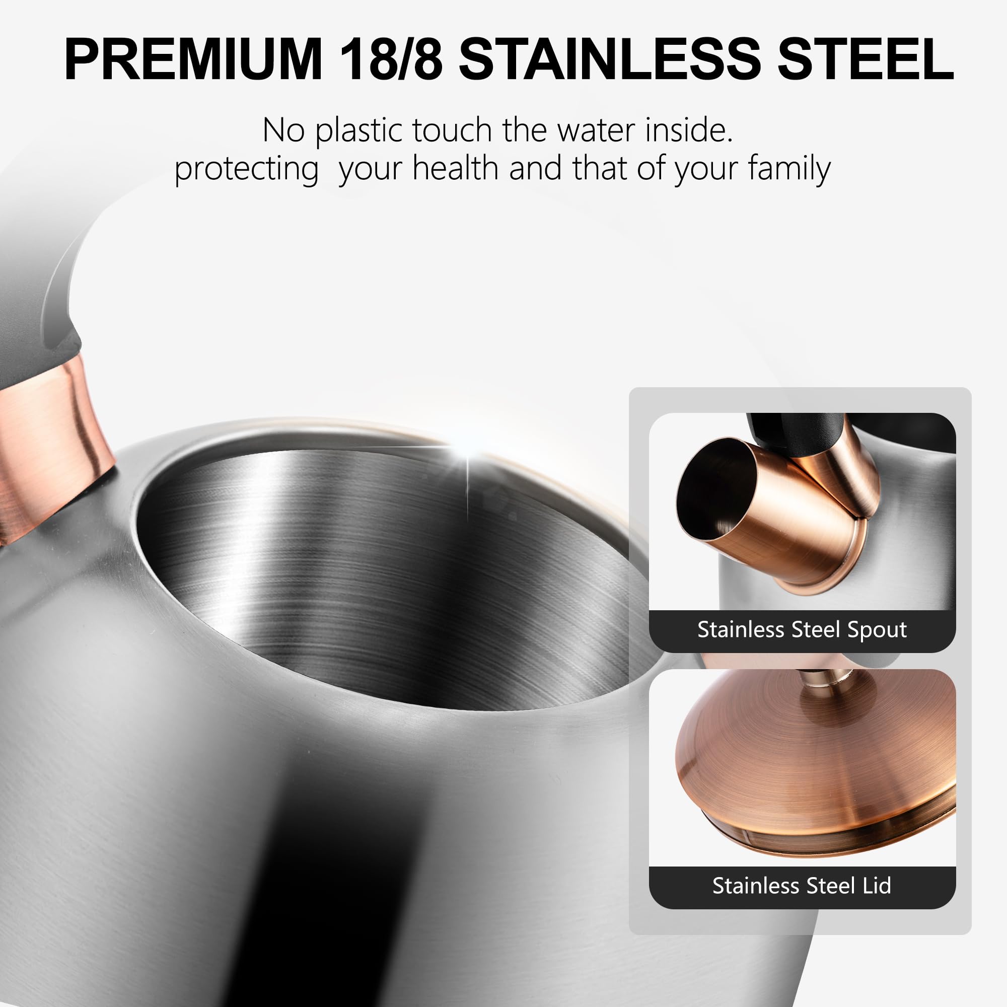 Stovetop Whistling Tea Kettle Stainless Fast Heating Gas Induction Fast Heating 3.17QT