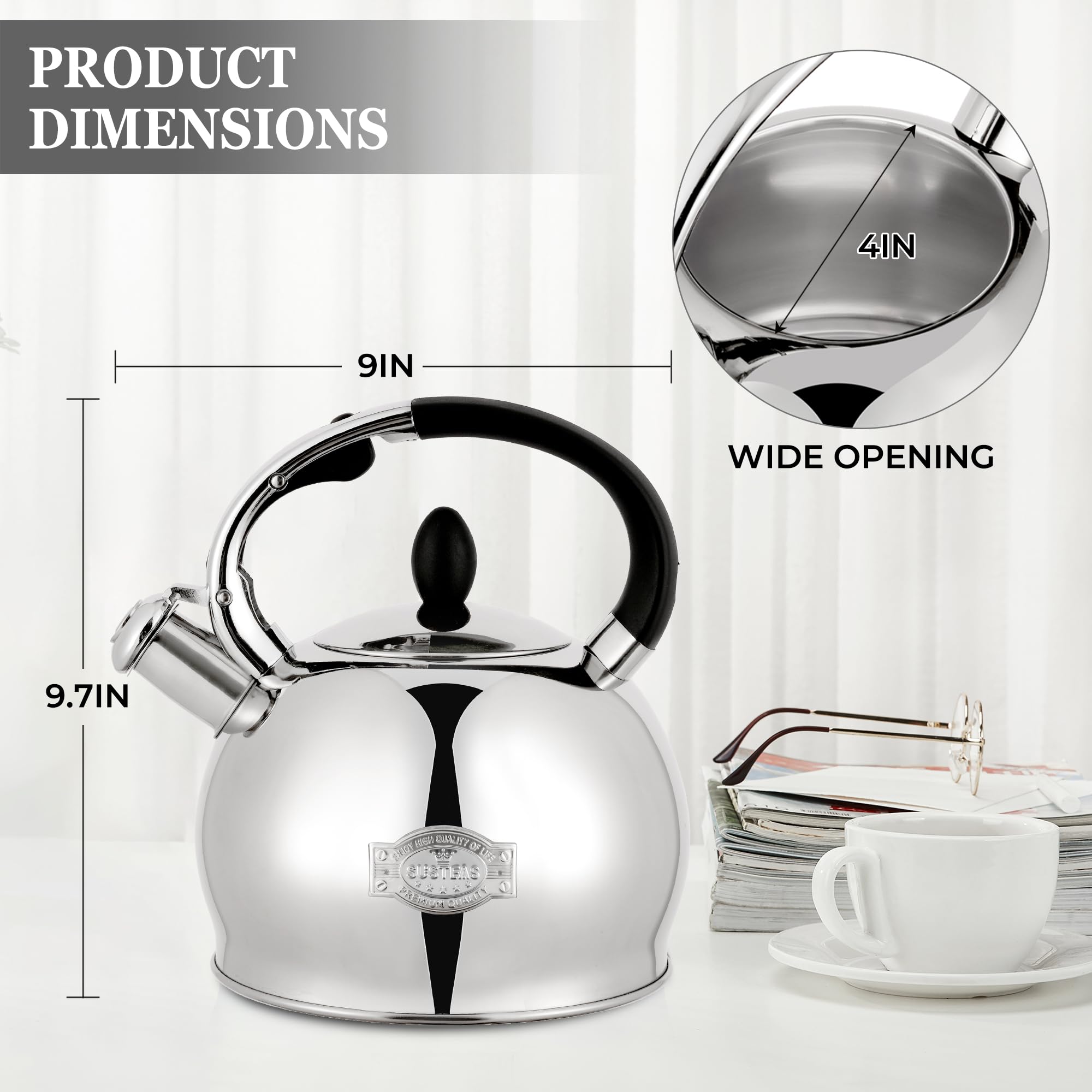 Stovetop Whistling Tea Kettle for Gas & Induction 2.64QT