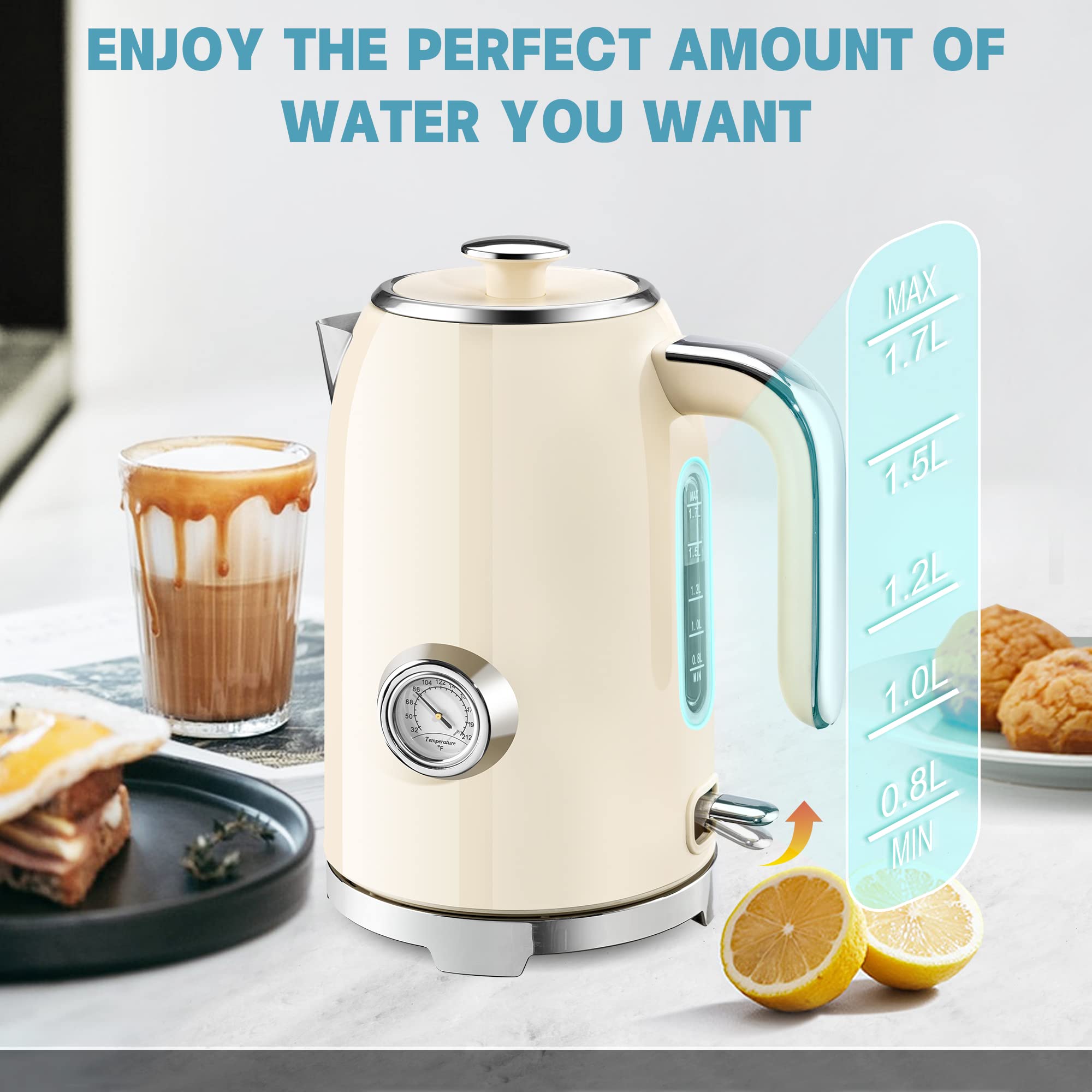 Electric Kettle Fast Boiling 1.7L Stainless Steel Auto Shut Off for Home KE1309BT